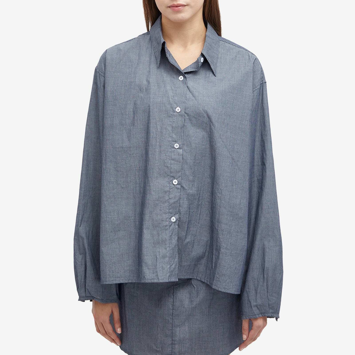 Deiji Studios Women's Day Shirt in Blue Pinstripe