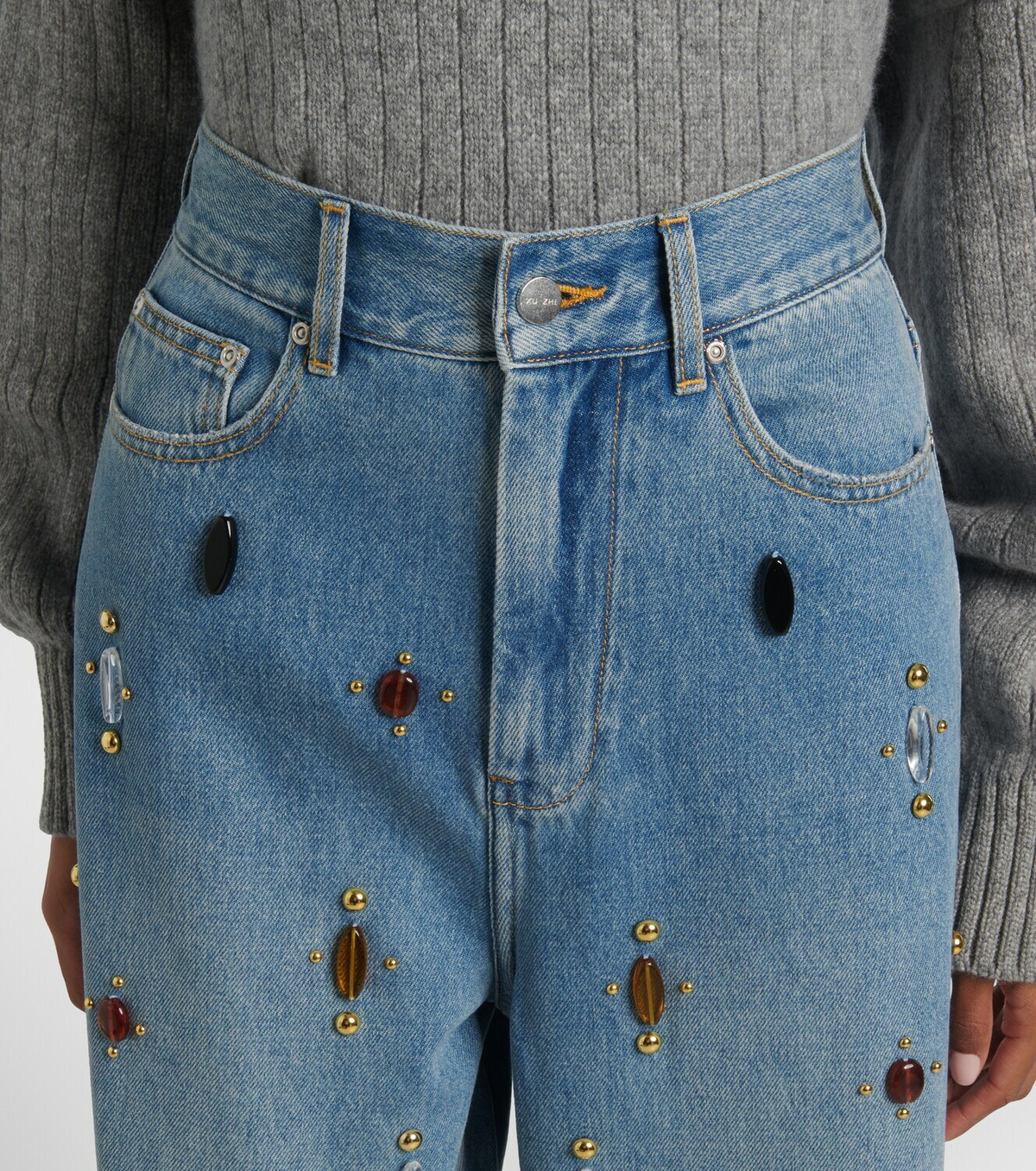 Xu Zhi Embellished high-rise wide-leg jeans