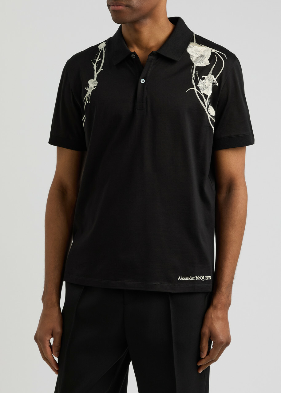 Alexander Mcqueen Flower Harness Embroidered Cotton Polo