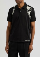 Alexander Mcqueen Flower Harness Embroidered Cotton Polo-shirt Black