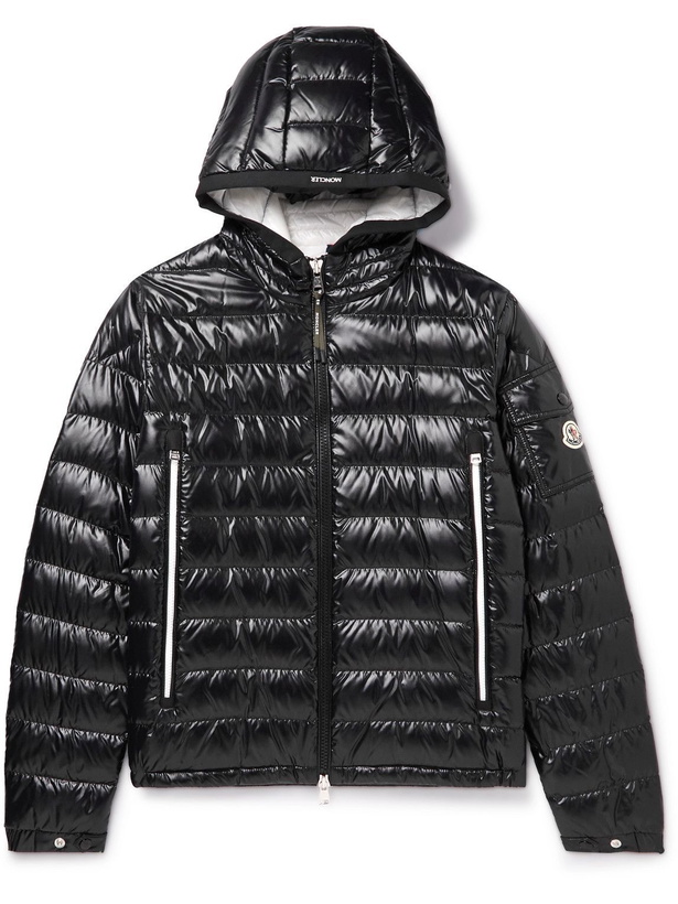 Photo: Moncler - Galion Logo-Appliquéd Quilted Glossed-Shell Hooded Down Jacket - Black