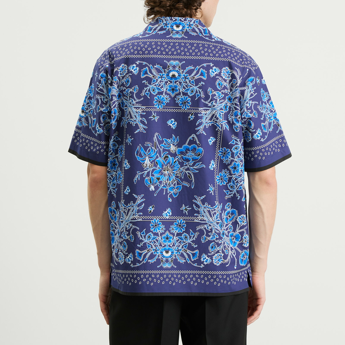 Gucci Men's Flower Bandana Print Shirt in Blue Gucci