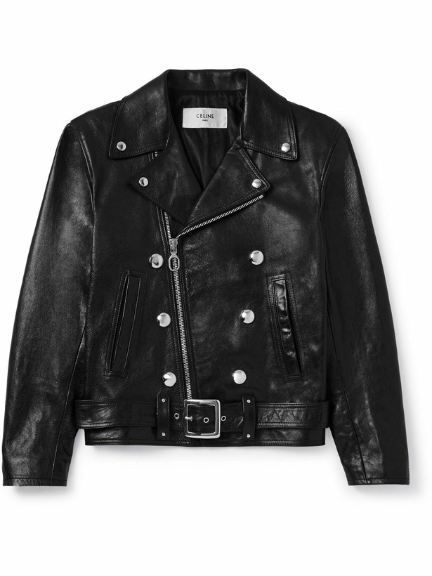 Photo: CELINE - Slim-Fit Studded Belted Leather Biker Jacket - Black