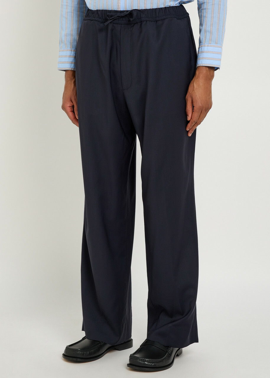 Officine Générale Nilson Wide-leg Wool Trousers Navy