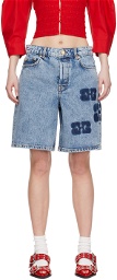GANNI Blue Patch Denim Shorts