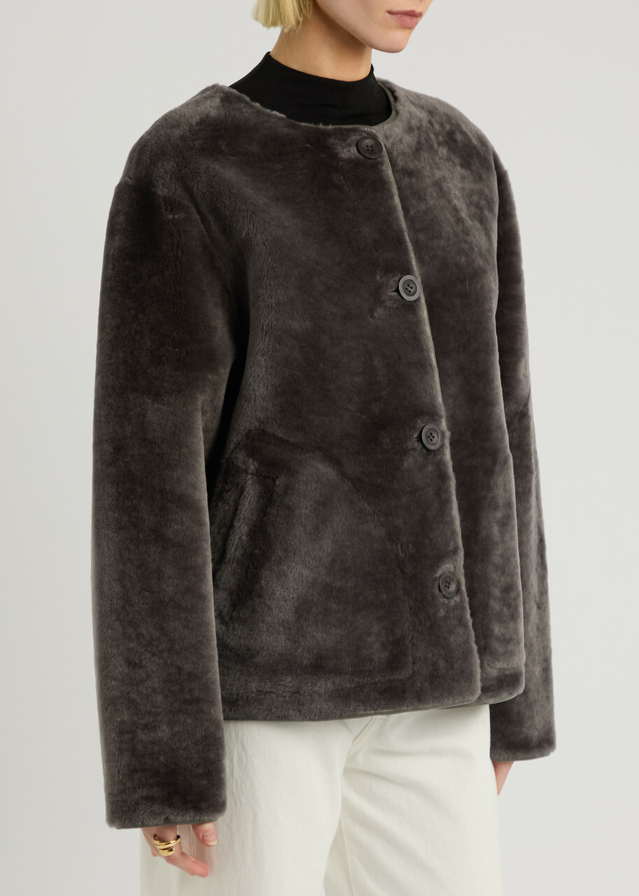 Arma Lucine Reversible Shearling and Leather Jacket Dark Brown