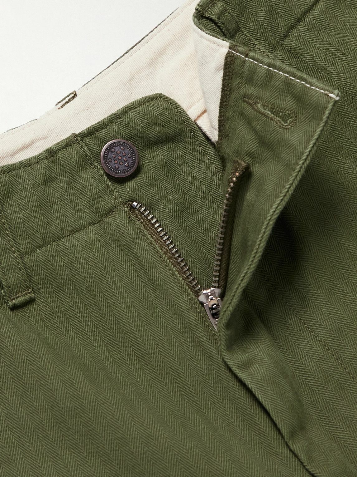 Beams Plus - Wide-Leg Herringbone Cotton-Twill Trousers - Green