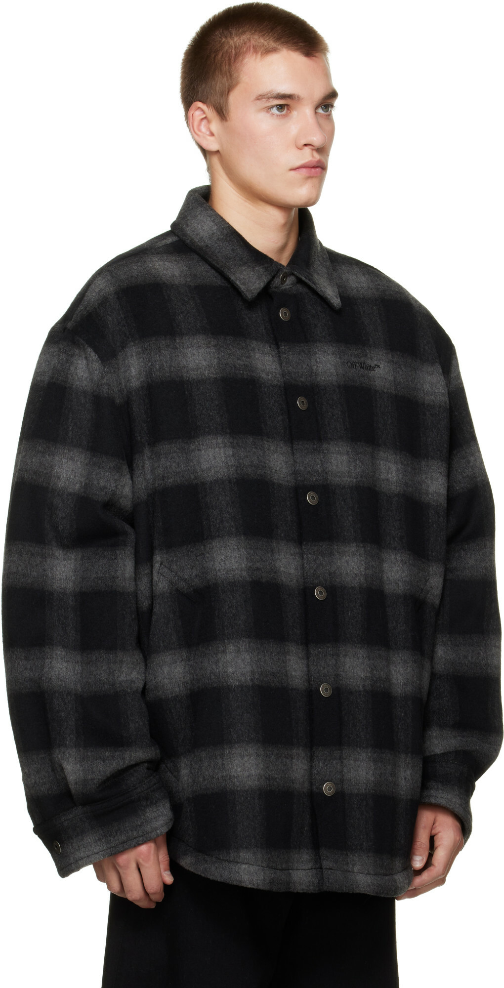 Off-White Black Flannel Wool Padded Overshirt Jacket