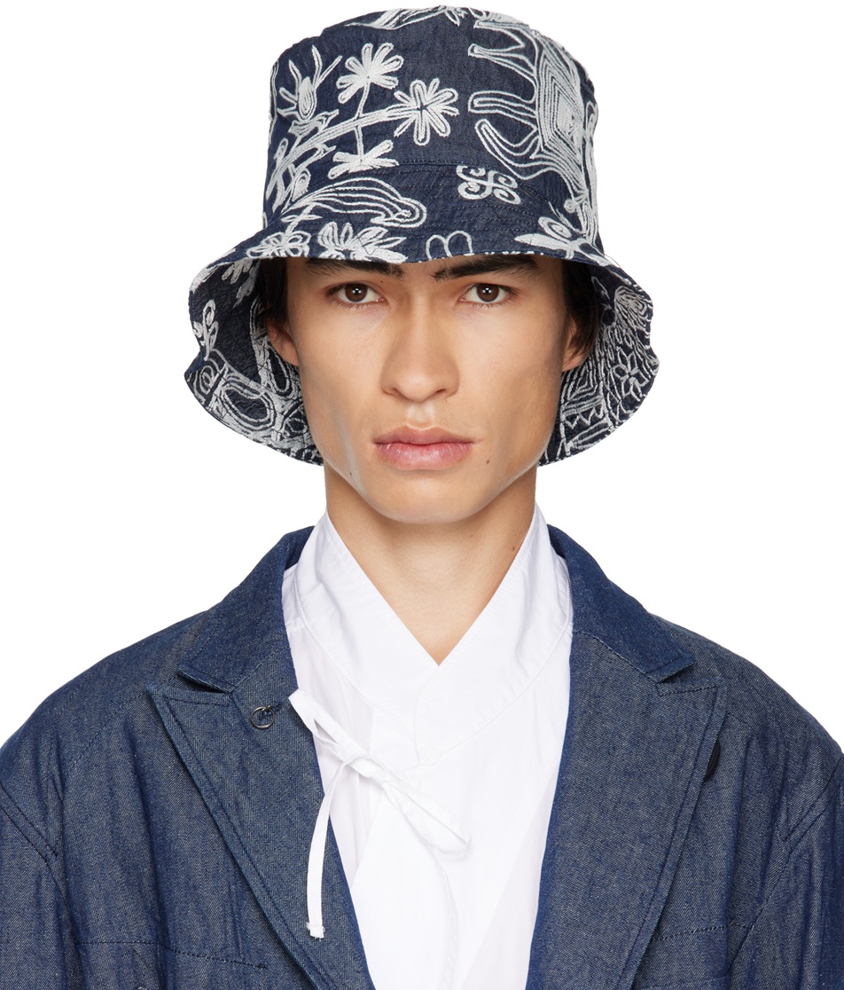 Photo: Engineered Garments Navy Embroidered Bucket Hat