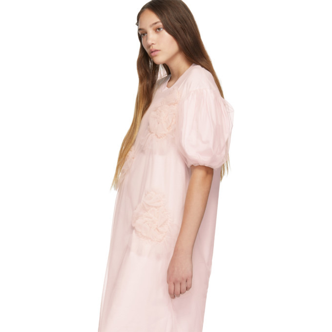 Simone Rocha Pink Ruched Flowers Puff Sleeves Tee Dress Simone Rocha