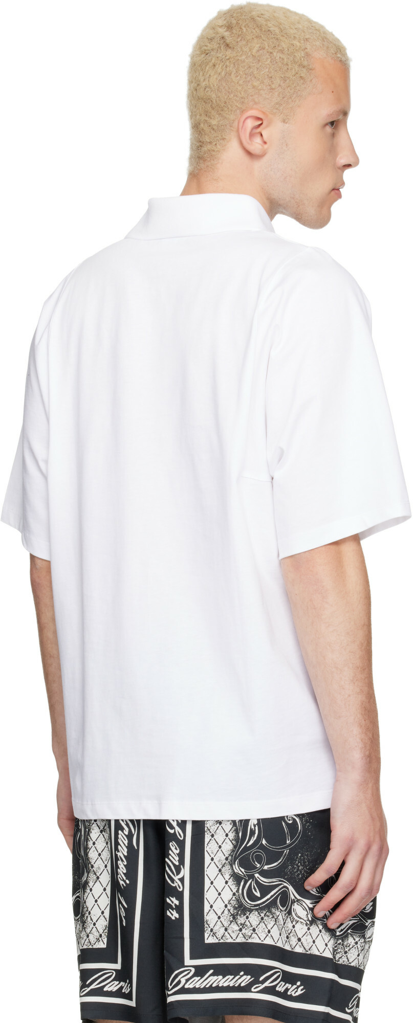 BALMAIN White Printed 'Balmain Vine' Polo