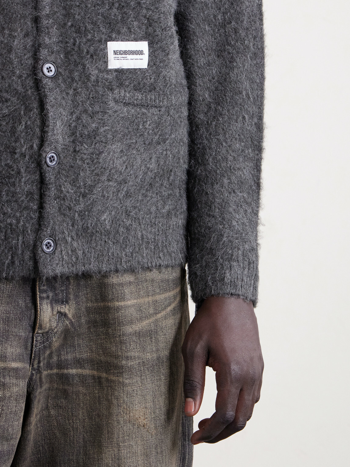 Neighborhood - Logo-Appliquéd Brushed Cardigan - Gray
