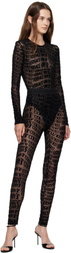 Versace Jeans Couture Black Tulle Flock Liquify Leggings