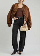 Agolde Jett Padded Satin Bomber Jacket Brown
