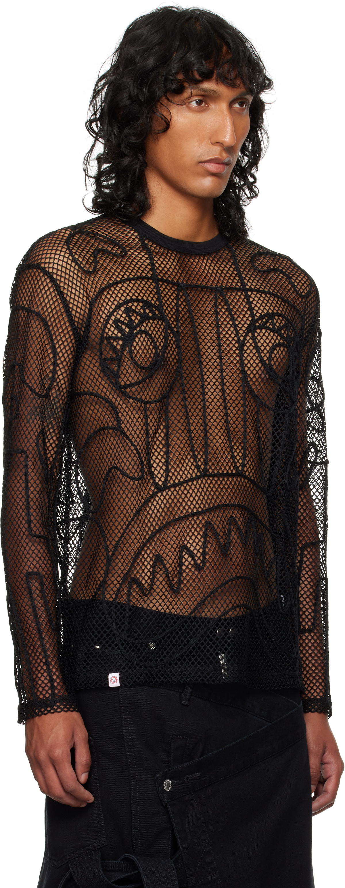トップス Charles Jeffrey Loverboy power net Charles Jeffrey LOVERBOY SSENSE Exclusive Black Graphic Net Long