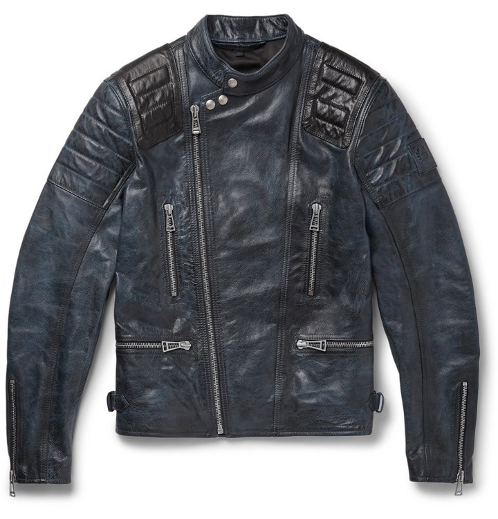 Photo: Belstaff - Burnished-Leather Biker Jacket - Men - Midnight blue