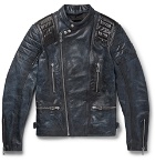 Belstaff - Burnished-Leather Biker Jacket - Men - Midnight blue