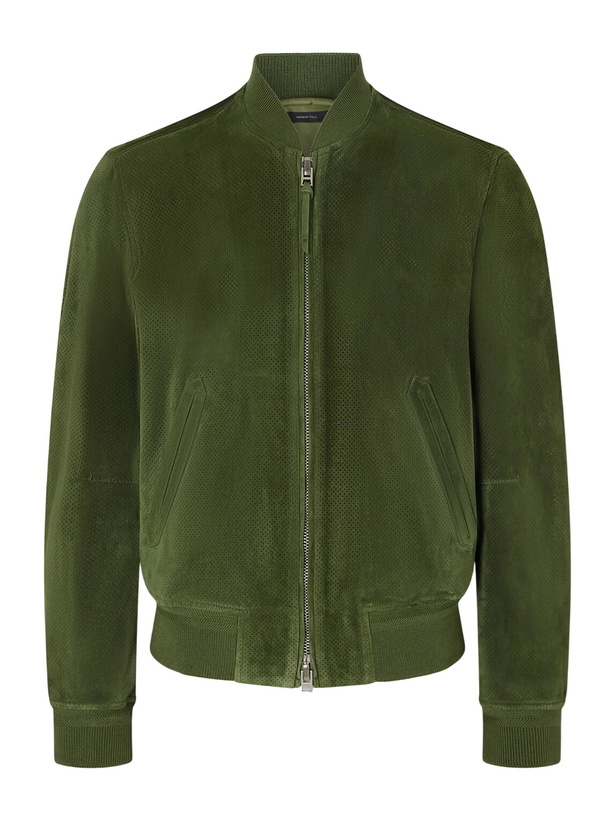 Photo: TOM FORD - Perforated Suede Bomber Jacket - Green