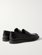 VINNY'S - Romeo Croc-Effect Leather Penny Loafers - Black - EU 40