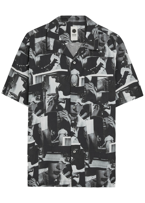 Photo: Vowels Printed Rayon Shirt Black