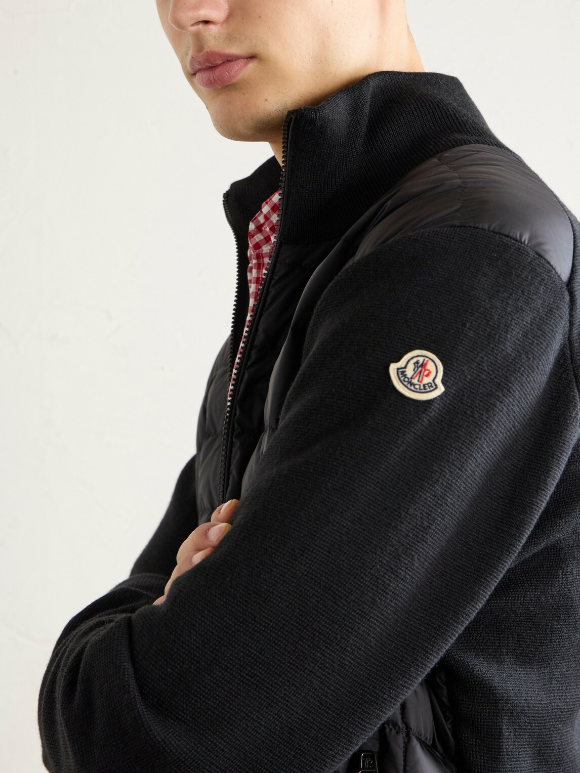 Moncler - Wool and Quilted Shell Zip-Up Cardigan - Black