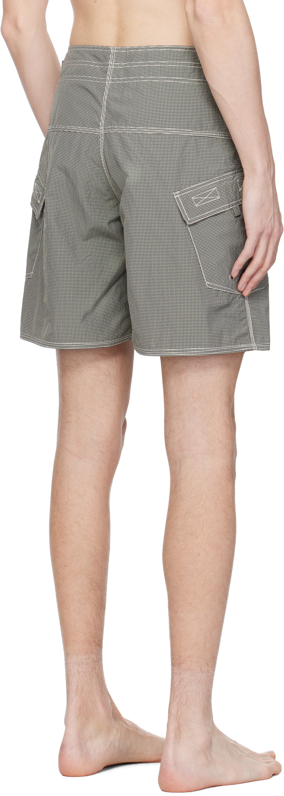 Edward Cuming Gray & Beige Micro-Check Cum Swim Shorts