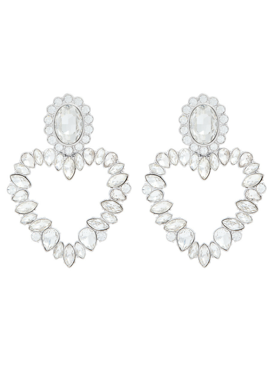 Self-portrait Embellished Heart Silver-plated Drop Earrings - One Size