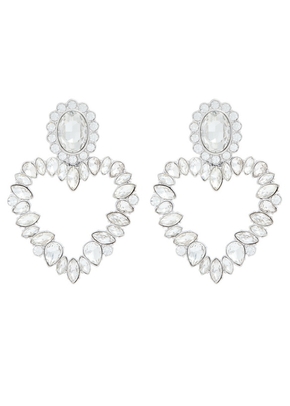 Photo: Self-portrait Embellished Heart Silver-plated Drop Earrings - One Size