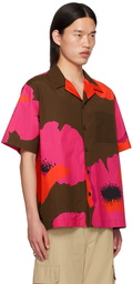 Valentino Brown & Pink Flower Portrait Print Shirt