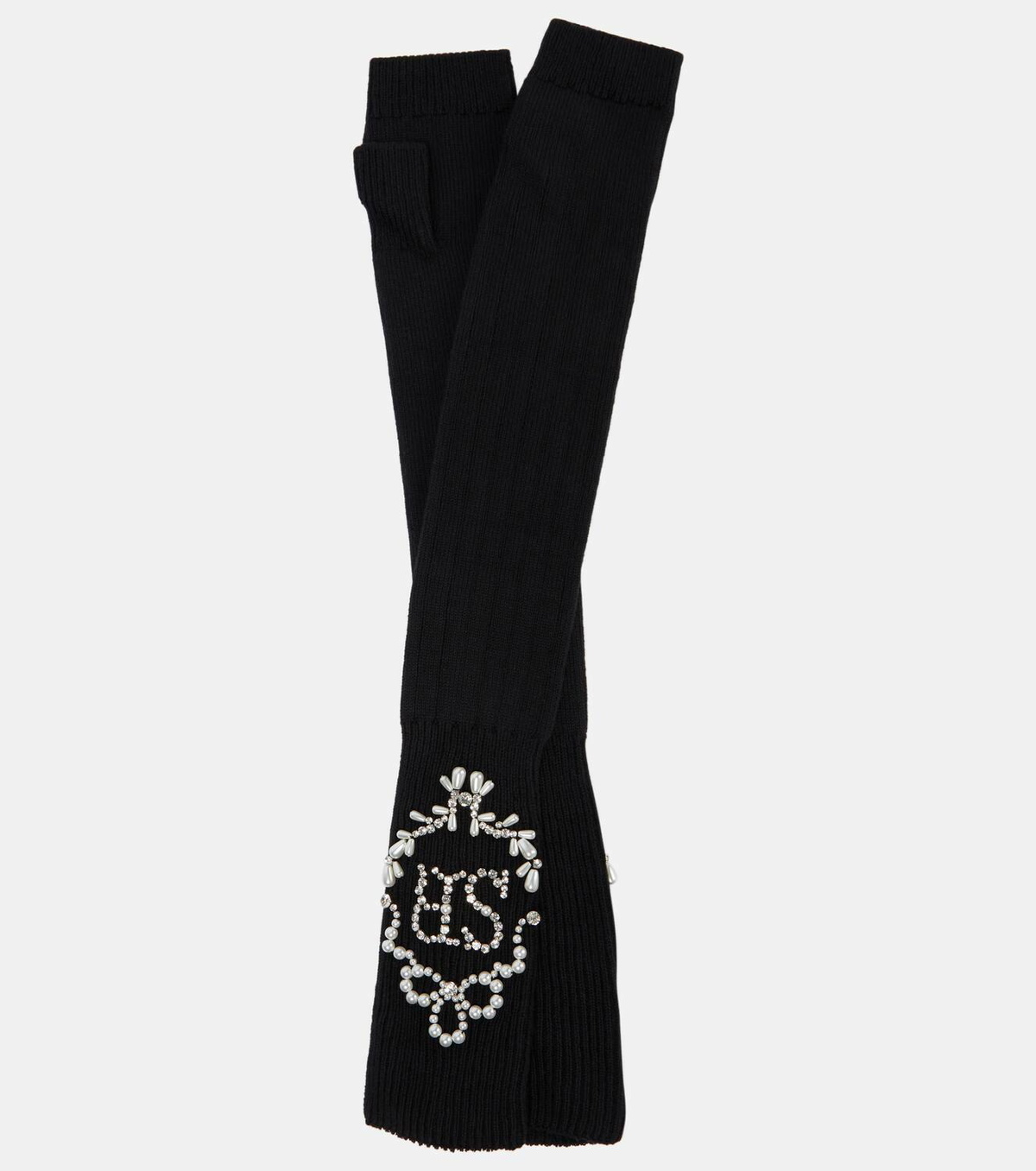 Simone Rocha Embellished cotton-blend fingerless gloves