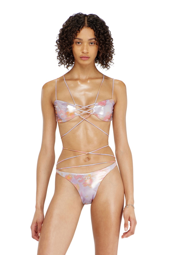 Photo: Diesel Strappy metallic bikini top with floral print - Bras Womens in Violet