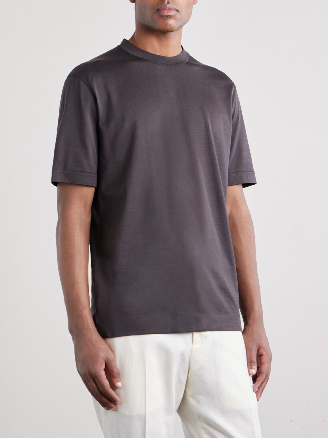 Zegna - Cotton and Silk-Blend T-Shirt - Brown