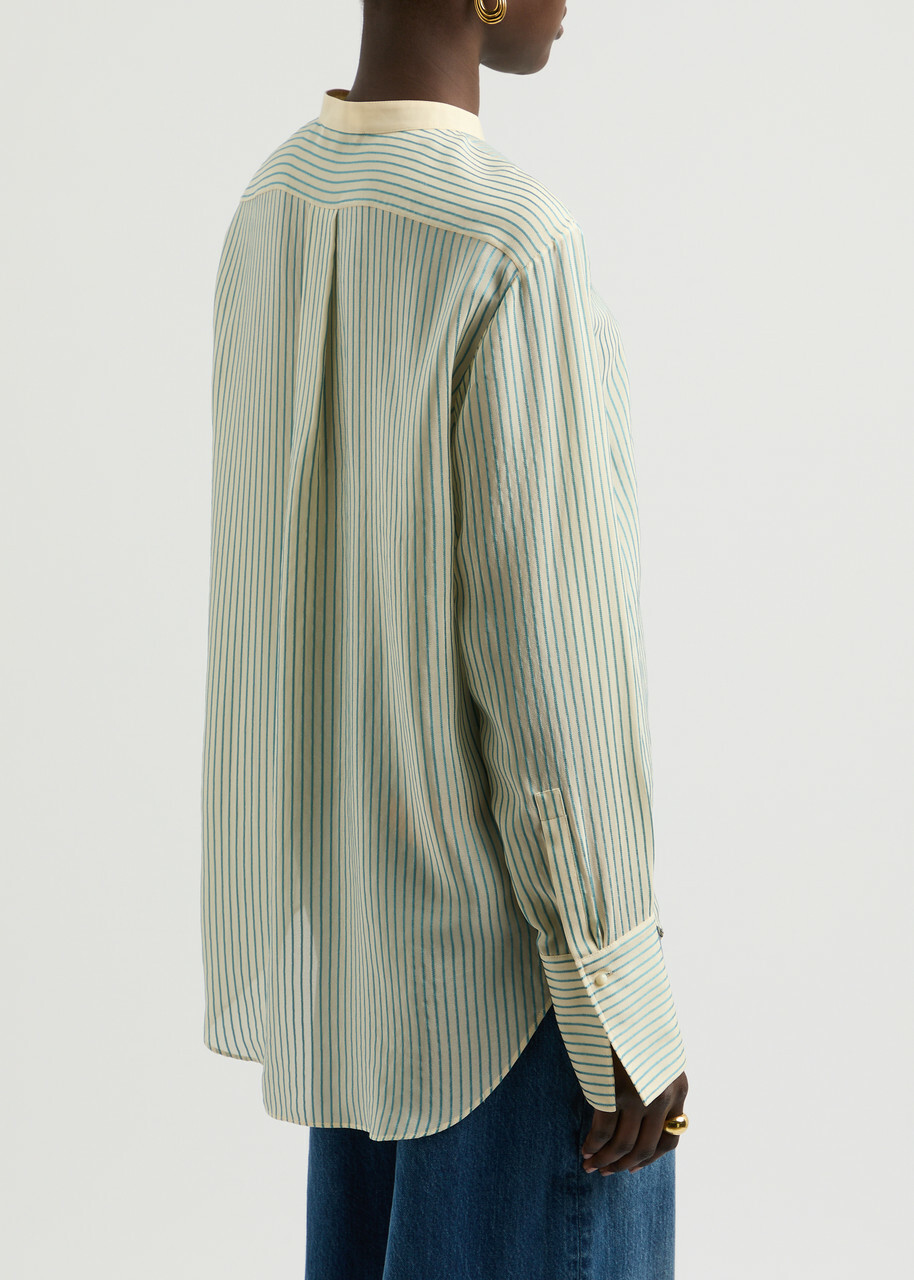 Chloe Women's Striped Loose Fit Silk-Satin Shirt Size 38 (UK10 / S), Features Dropped Shoulders & Split Cuffs Stripe