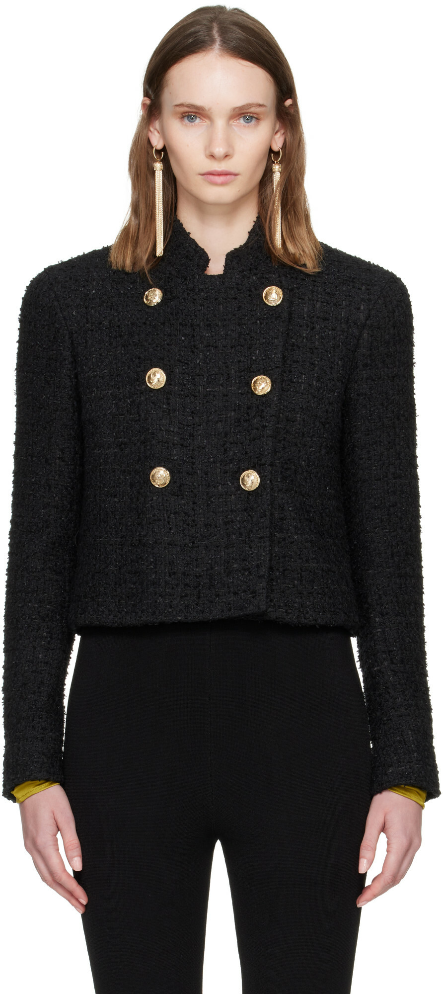 BALMAIN Black Tweed Officer Jacket