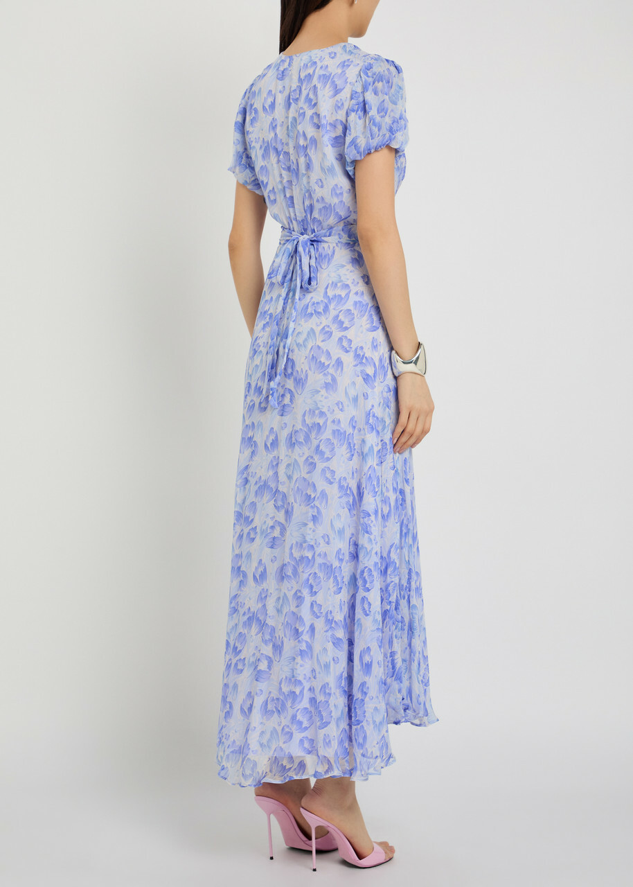 Rixo Corrine Floral-print Chiffon Maxi Dress Light Blue
