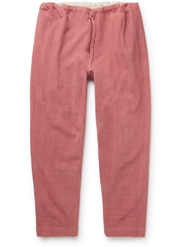 Photo: 11.11/ELEVEN ELEVEN - Tapered Slub Cotton Drawstring Trousers - Pink - UK/US 32