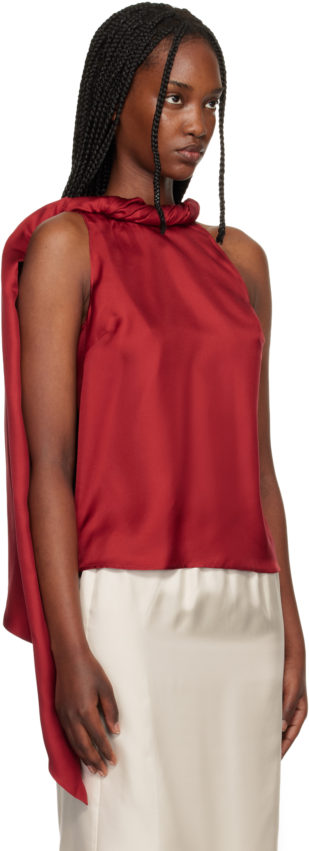 Loulou de Saison Orange Wilma Twisted Collar Blouse