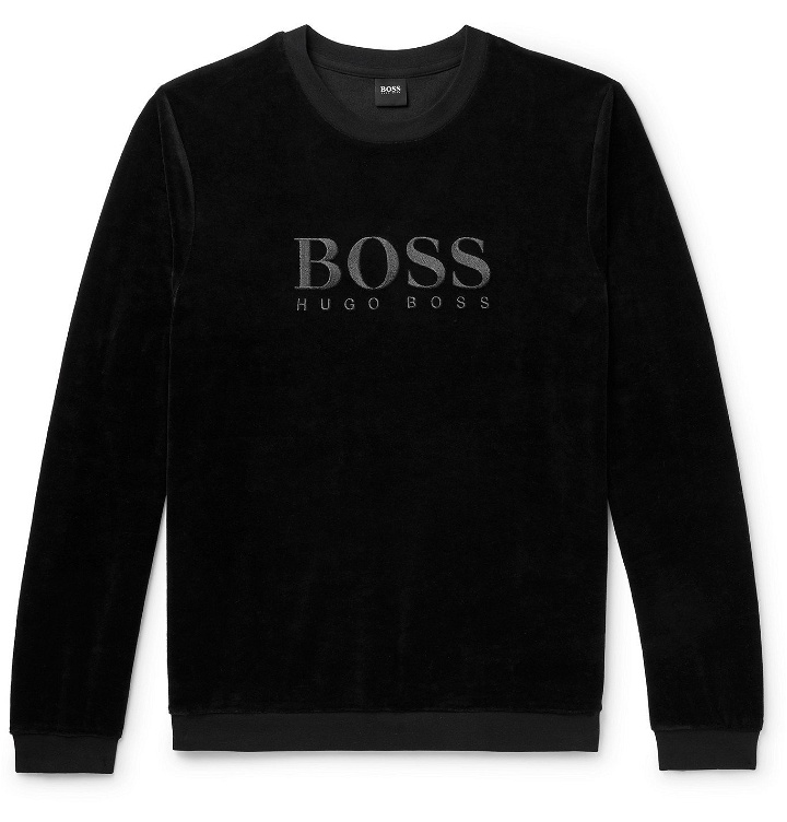 Photo: HUGO BOSS - Logo-Embroidered Cotton-Blend Velour Sweatshirt - Black