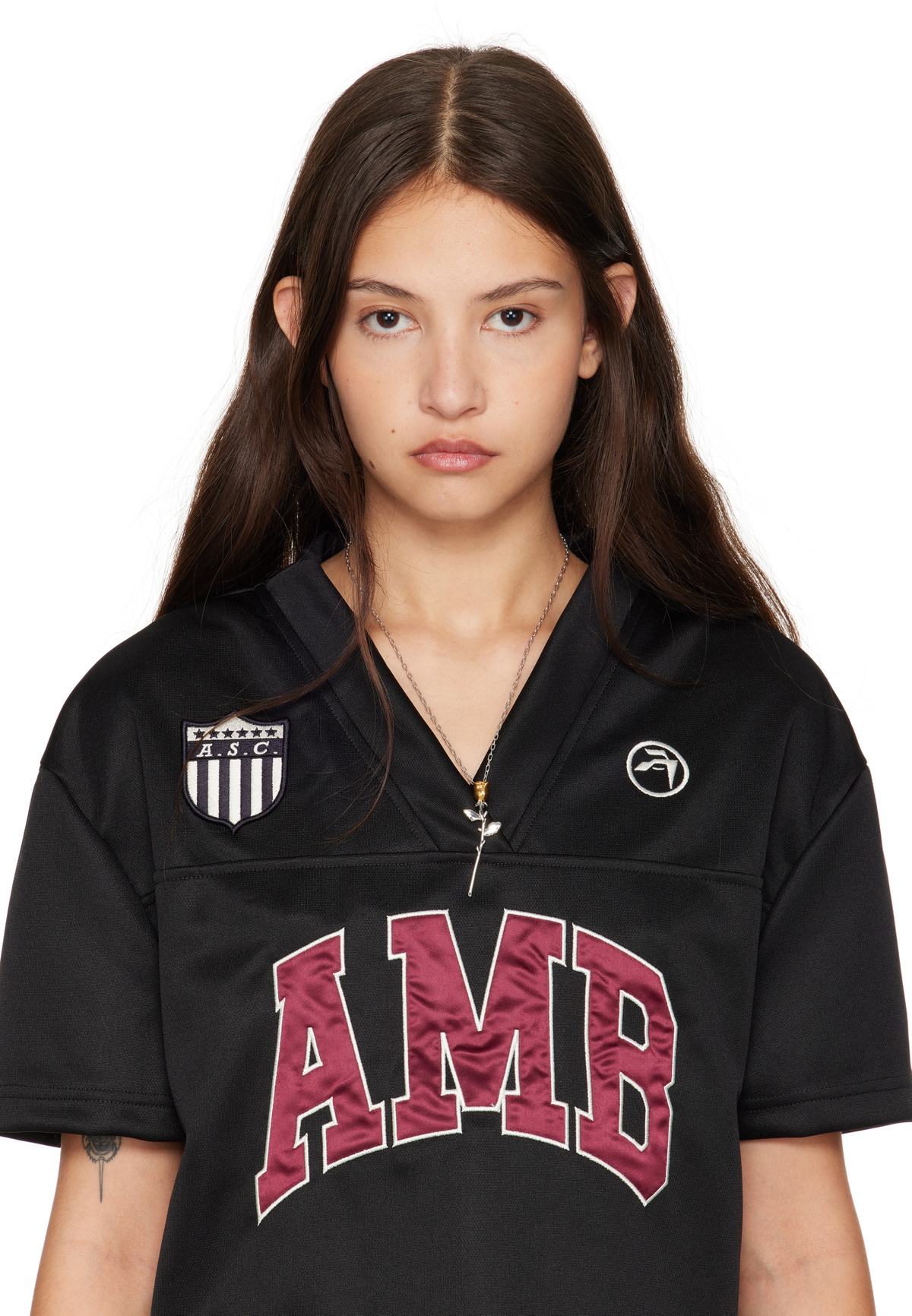 AMBUSH Silver Rose Charm Necklace