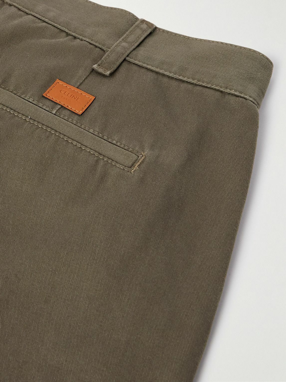 CELINE - Straight-Leg Distressed Cotton-Twill Chinos - Green