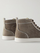 Christian Louboutin - Louis Plume Leather-Trimmed Studded Suede High-Top Sneakers - Gray