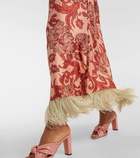 La DoubleJ Swing feather-trimmed silk twill maxi dress