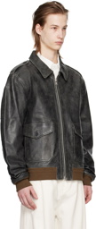 The Frankie Shop Gray Wyatt Leather Bomber Jacket