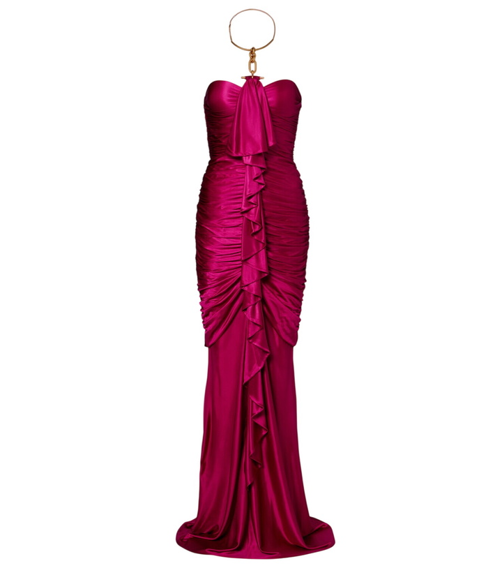 Photo: Balmain Draped ruffled satin bustier gown