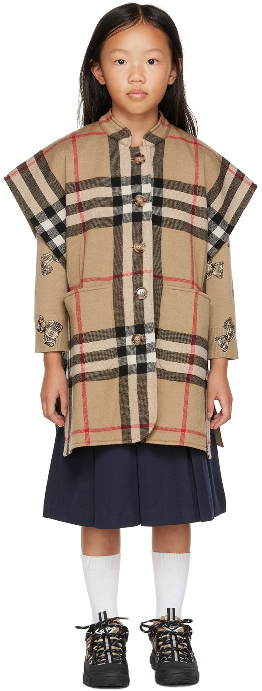 Burberry Kids Beige Reversible Cape Jacket Burberry