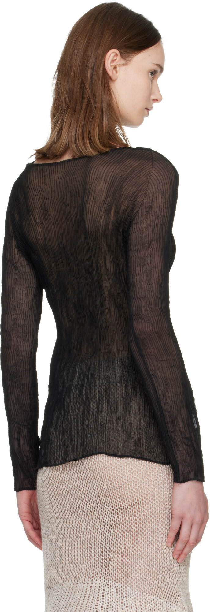 ISSEY MIYAKE Black Chiffon Twist Top