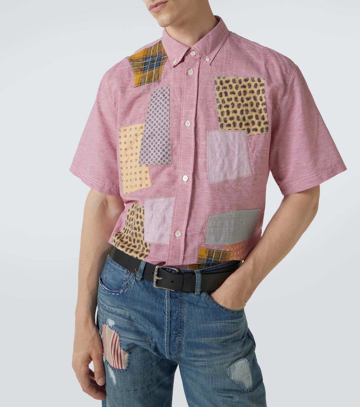 Junya Watanabe Patchwork linen and cotton bowling shirt