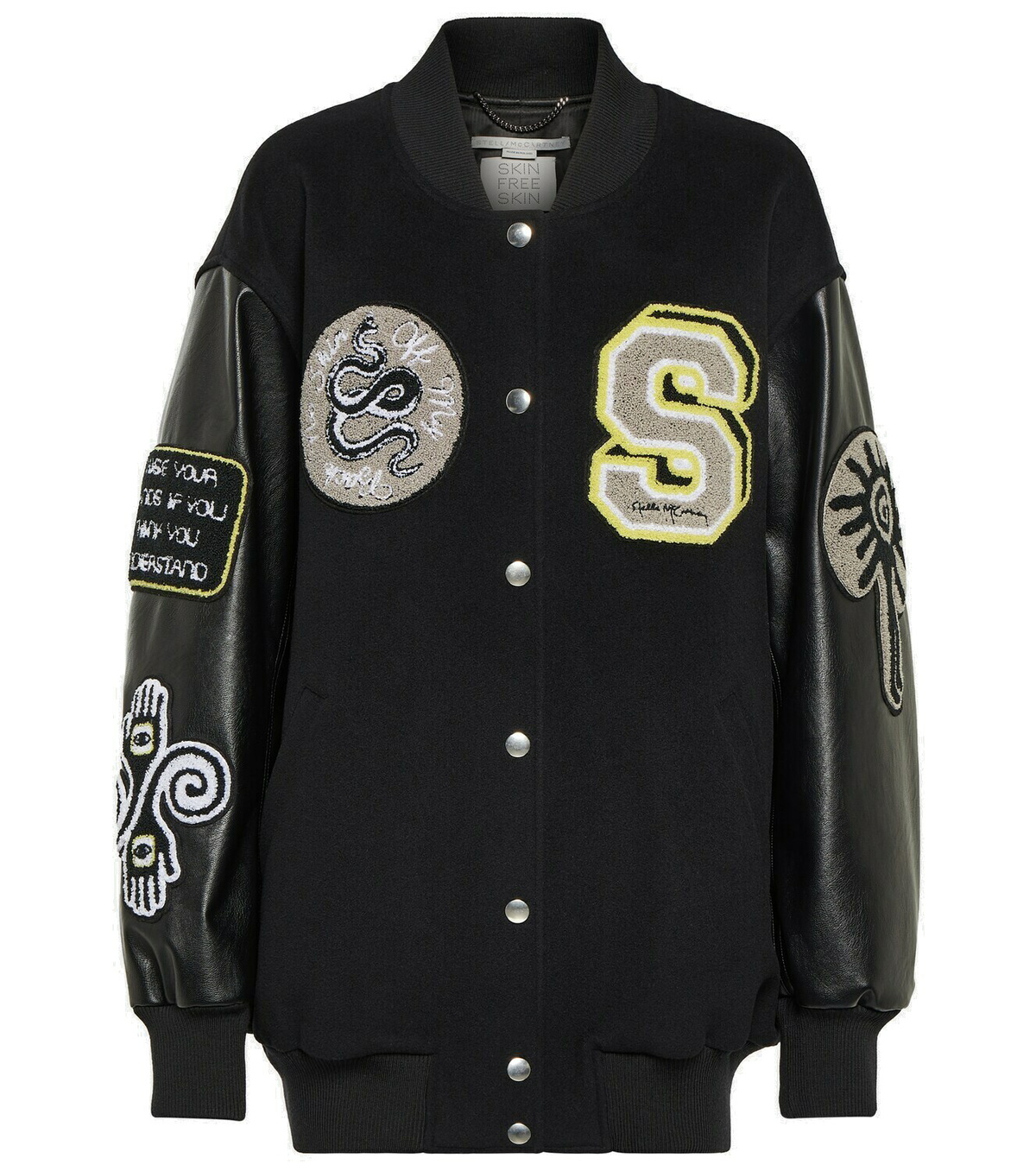 ジャケット STELLA McCARTNEY WOOL BLEND OVERSIZE BOMBER JACKET STELLA MCCARTNEY Letterman oversized embroidered wool and
