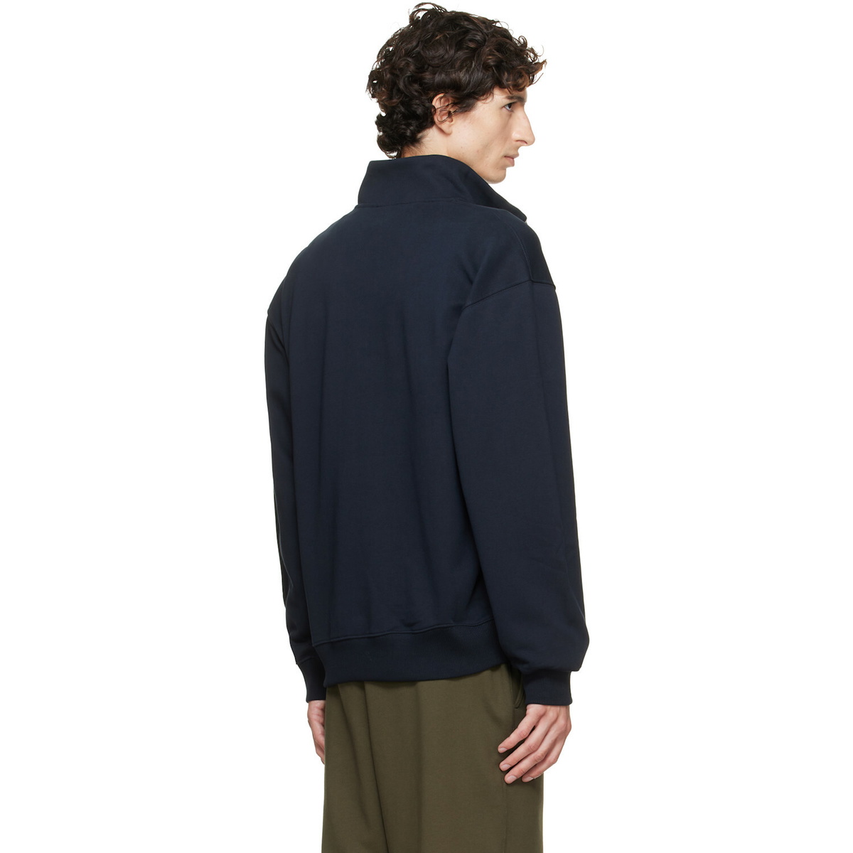 Helmut Lang Navy Logo Quarter Zip Sweatshirt