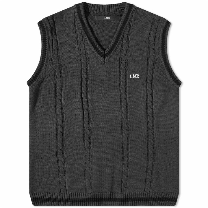 Photo: LMC Men's Arch Logo Cable Knit Vest in Black